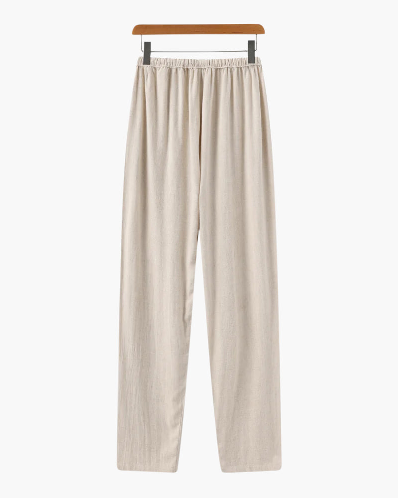 Men's Slim Linen-Look Trousers with Drawstring Waist