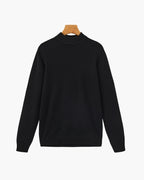 Men's Slim Ribbed Mock Neck Sweater with Long Sleeves - Black