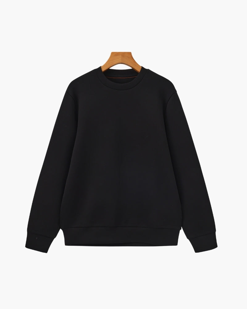 Men's Smooth Crew Neck Sweatshirt with Ribbed Trims - Black