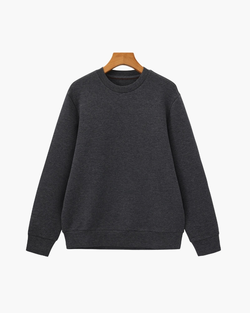 Men's Smooth Crew Neck Sweatshirt with Ribbed Trims - Gray