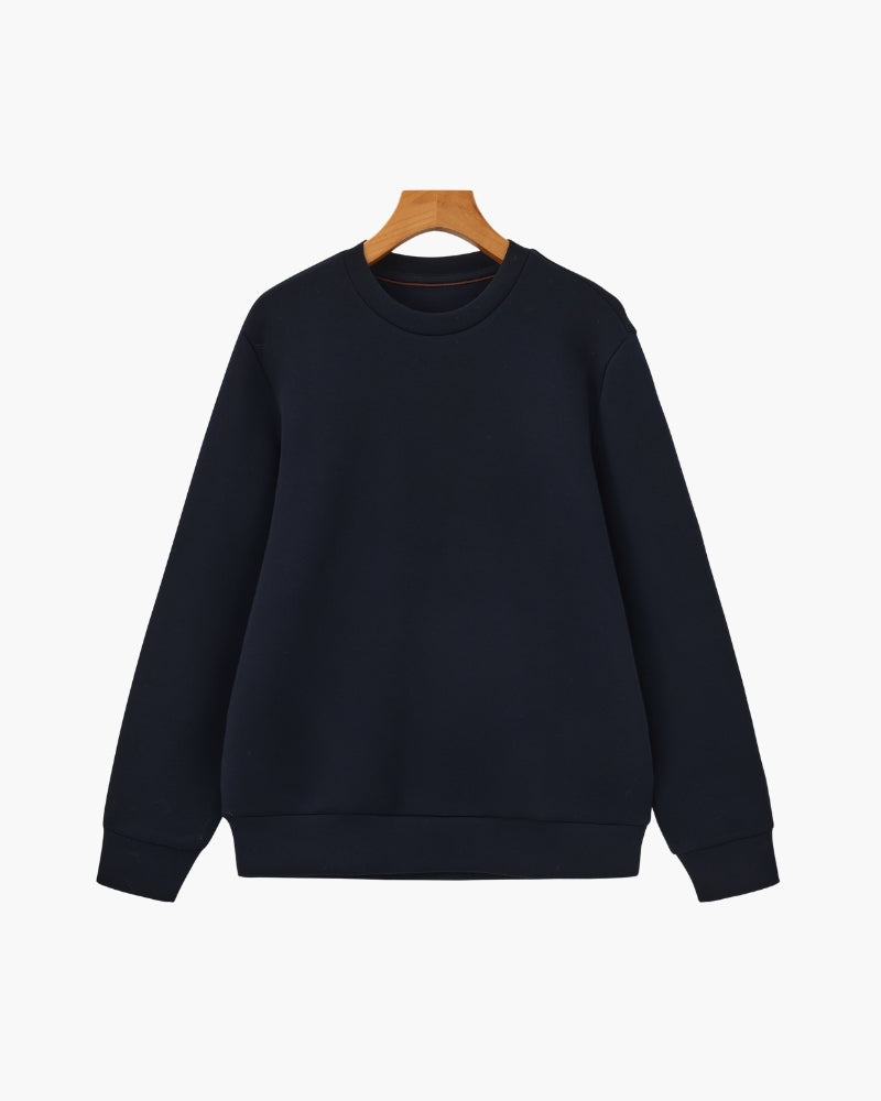 Men's Smooth Crew Neck Sweatshirt with Ribbed Trims - Blue
