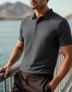 Men's Smooth Short Sleeve Polo Shirt with Button Placket