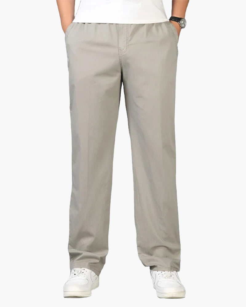 Men's Straight Leg Drawstring Trousers with Side Pockets - Light Gray