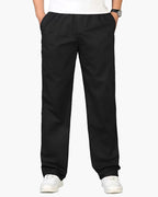 Men's Straight Leg Drawstring Trousers with Side Pockets - Black
