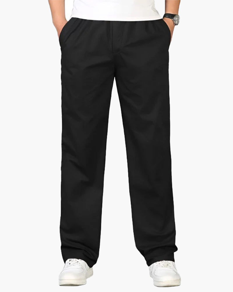 Men's Straight Leg Drawstring Trousers with Side Pockets - Black