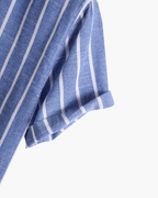 Men's Striped Band Collar Short Sleeve Shirt with Placket
