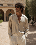 Men's Striped Camp Collar Shirt with Relaxed Fit