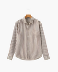 Men's Striped Camp Collar Shirt with Relaxed Fit - Brown