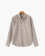 Men's Striped Camp Collar Shirt with Relaxed Fit - Brown