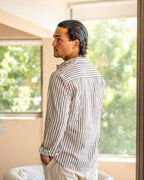 Men's Striped Camp Collar Shirt with Relaxed Fit