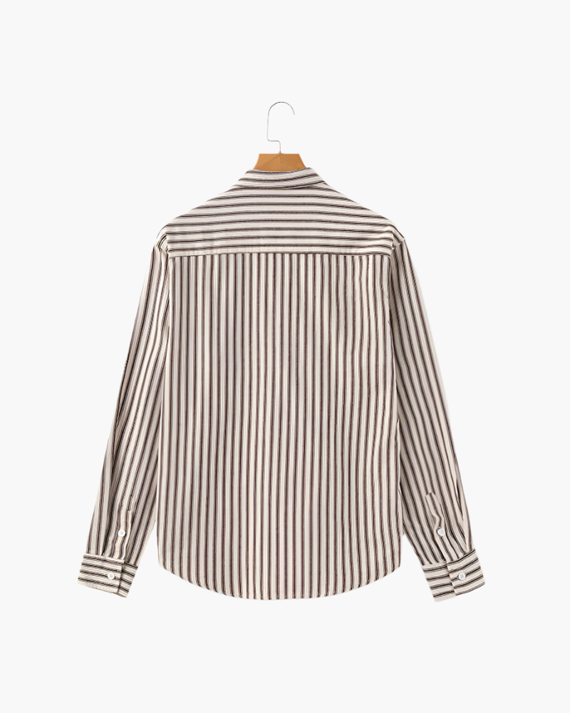 Men's Striped Camp Collar Shirt with Relaxed Fit