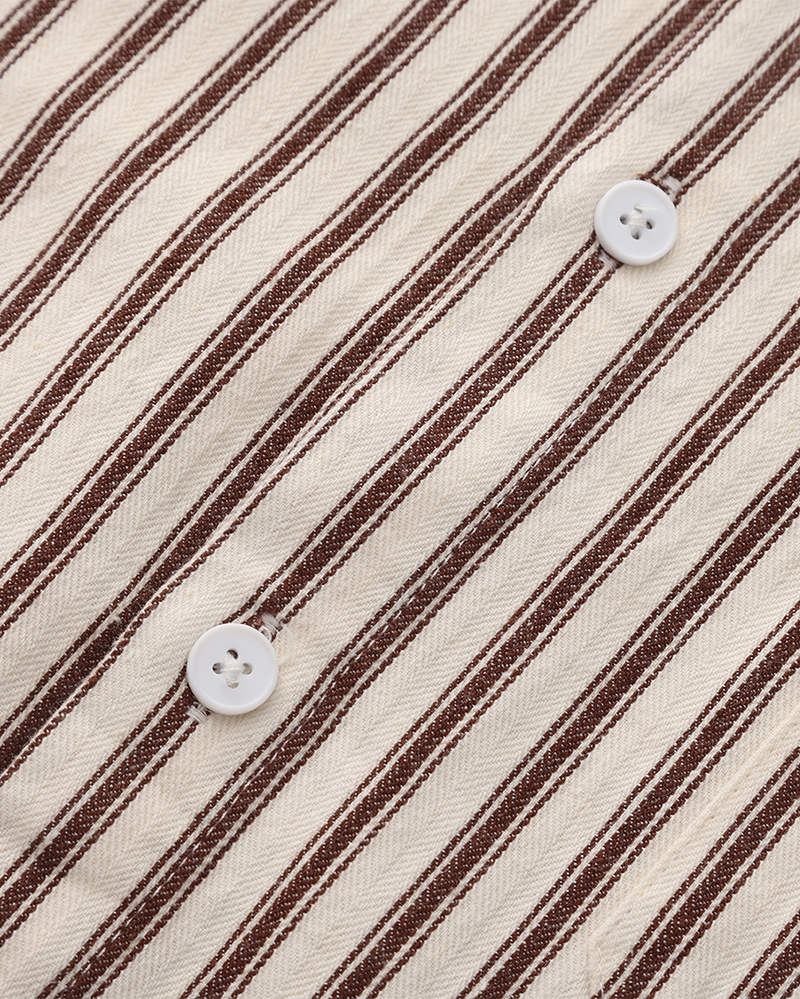 Men's Striped Camp Collar Shirt with Relaxed Fit