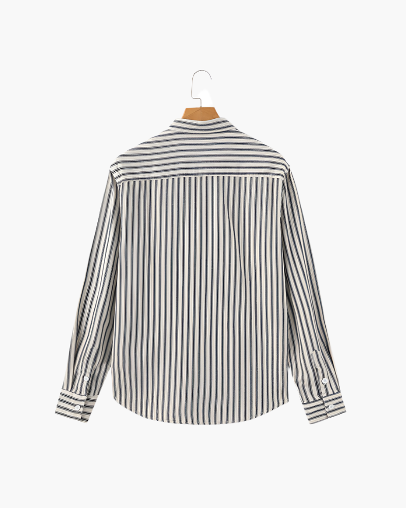 Men's Striped Camp Collar Shirt with Relaxed Fit