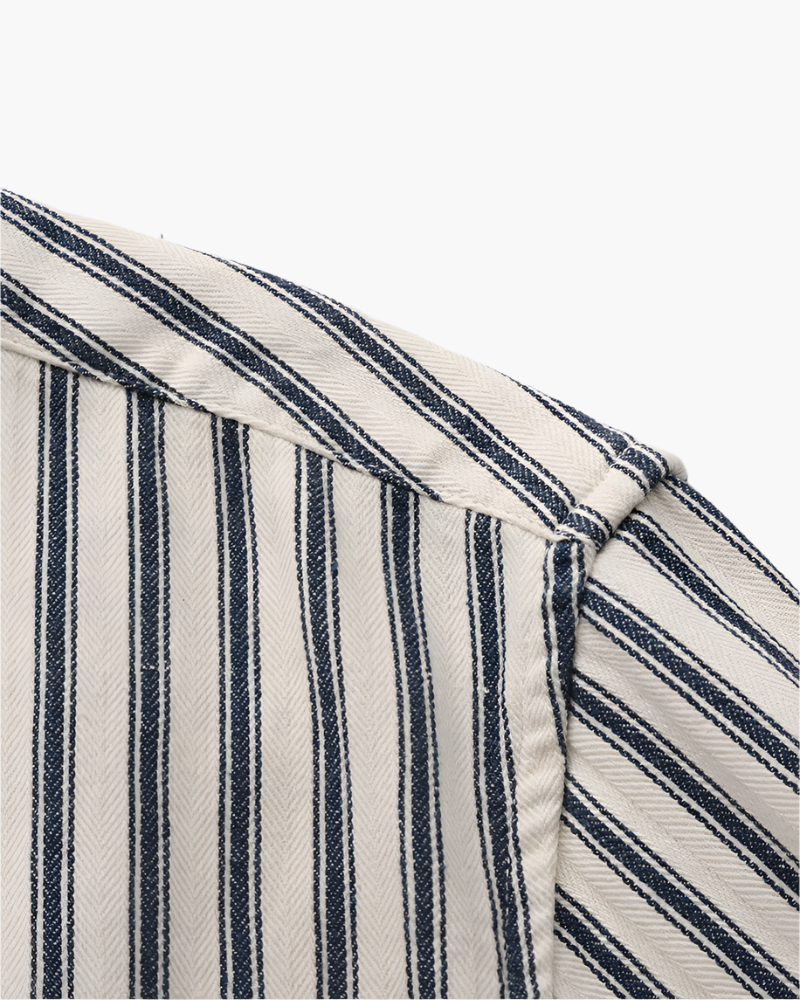 Men's Striped Camp Collar Shirt with Relaxed Fit