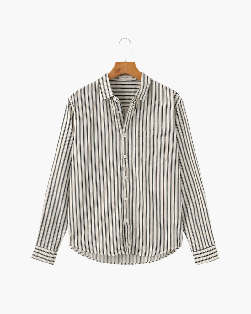 Men's Striped Camp Collar Shirt with Relaxed Fit