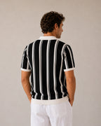 Men's Striped Knit Half-Zip Polo with Contrast Collar