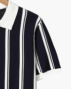 Men's Striped Knit Half-Zip Polo with Contrast Collar