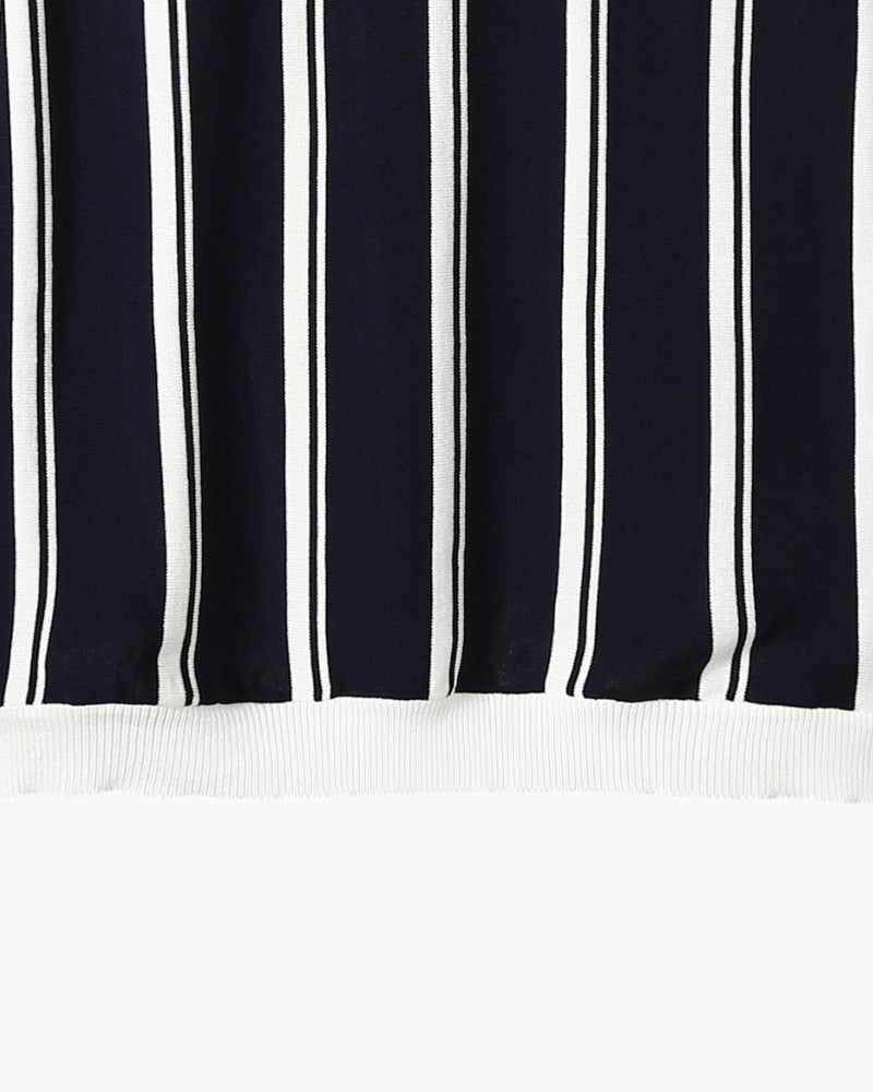 Men's Striped Knit Half-Zip Polo with Contrast Collar