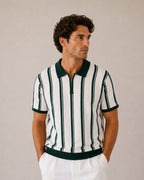Men's Striped Knit Half-Zip Polo with Contrast Collar