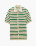 Men's Striped Knit Short Sleeve Shirt with Button Front