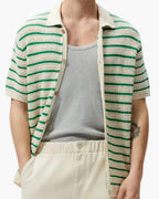 Men's Striped Knit Short Sleeve Shirt with Button Front