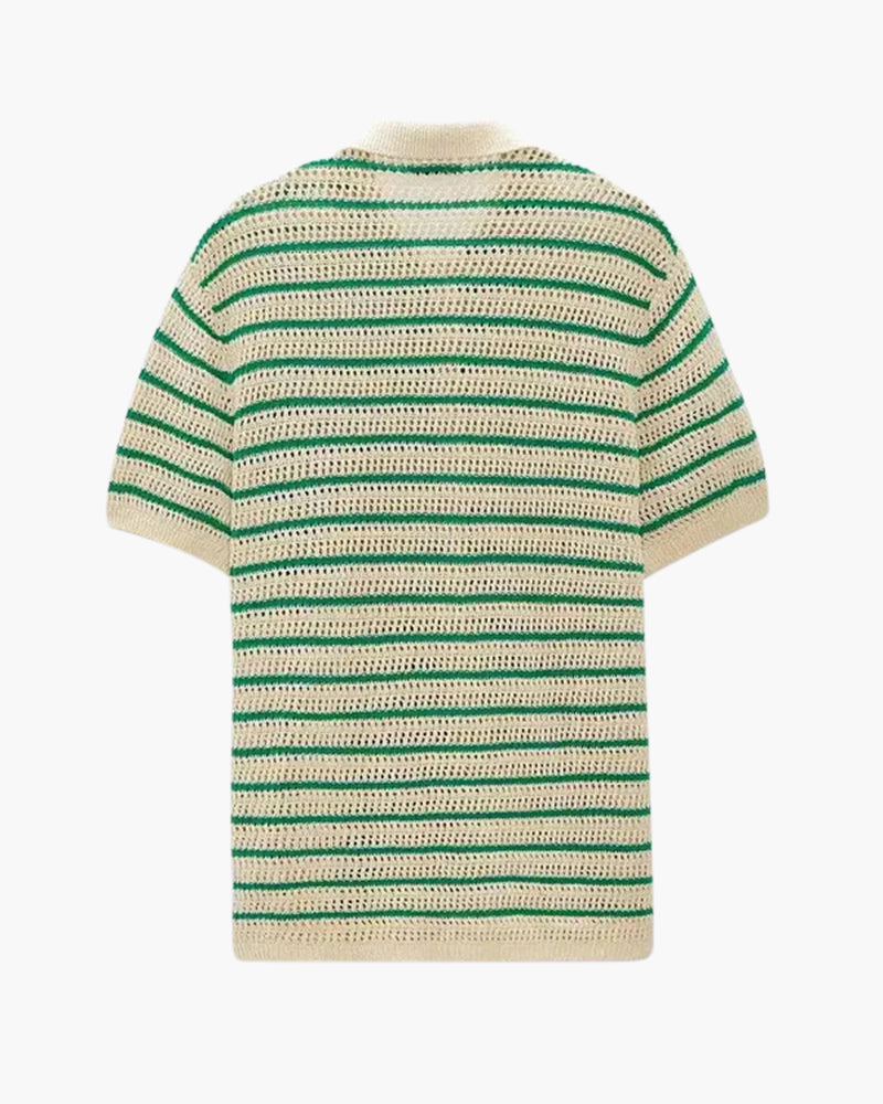 Men's Striped Knit Short Sleeve Shirt with Button Front