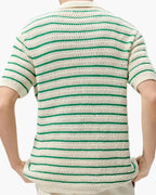 Men's Striped Knit Short Sleeve Shirt with Button Front