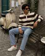Men's Striped Rugby Polo Shirt with Long Sleeves