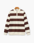 Men's Striped Rugby Polo Shirt with Long Sleeves - Burgundy