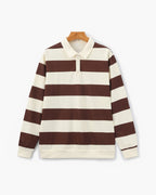 Men's Striped Rugby Polo Shirt with Long Sleeves - Burgundy