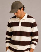 Men's Striped Rugby Polo Shirt with Long Sleeves