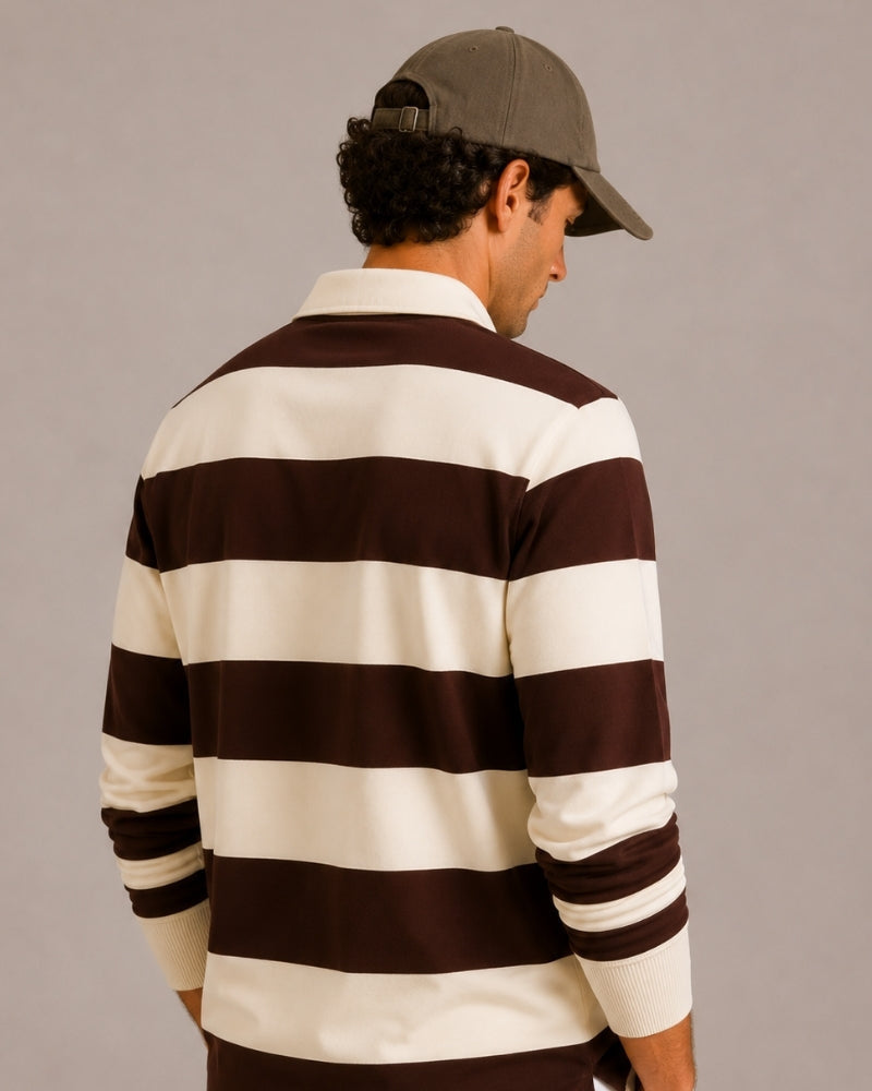 Men's Striped Rugby Polo Shirt with Long Sleeves