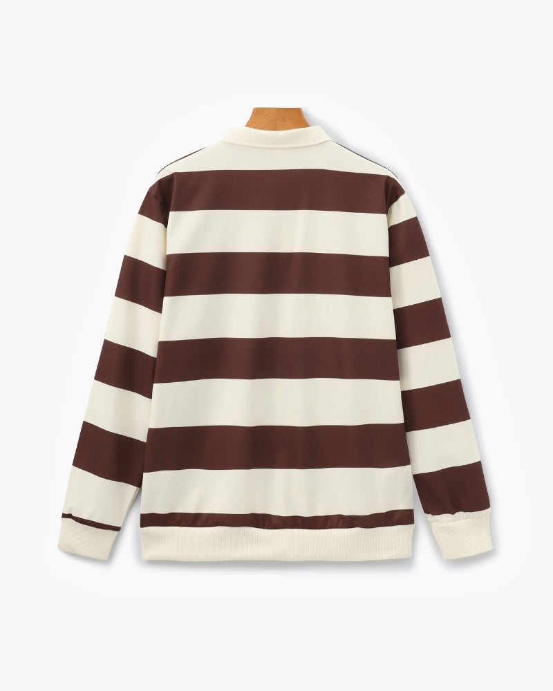 Men's Striped Rugby Polo Shirt with Long Sleeves
