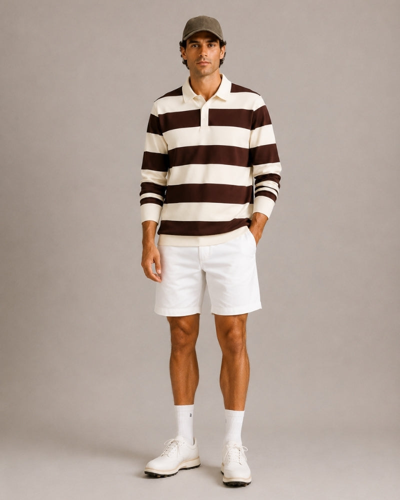 Men's Striped Rugby Polo Shirt with Long Sleeves