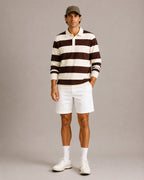 Men's Striped Rugby Polo Shirt with Long Sleeves