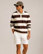 Men's Striped Rugby Polo Shirt with Long Sleeves