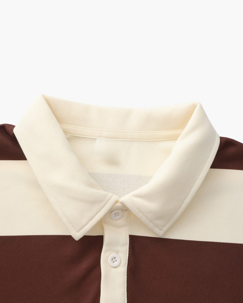 Men's Striped Rugby Polo Shirt with Long Sleeves