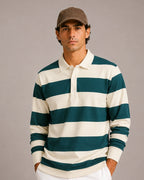 Men's Striped Rugby Polo Shirt with Long Sleeves