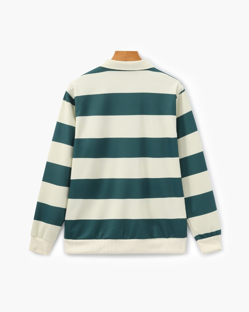 Men's Striped Rugby Polo Shirt with Long Sleeves