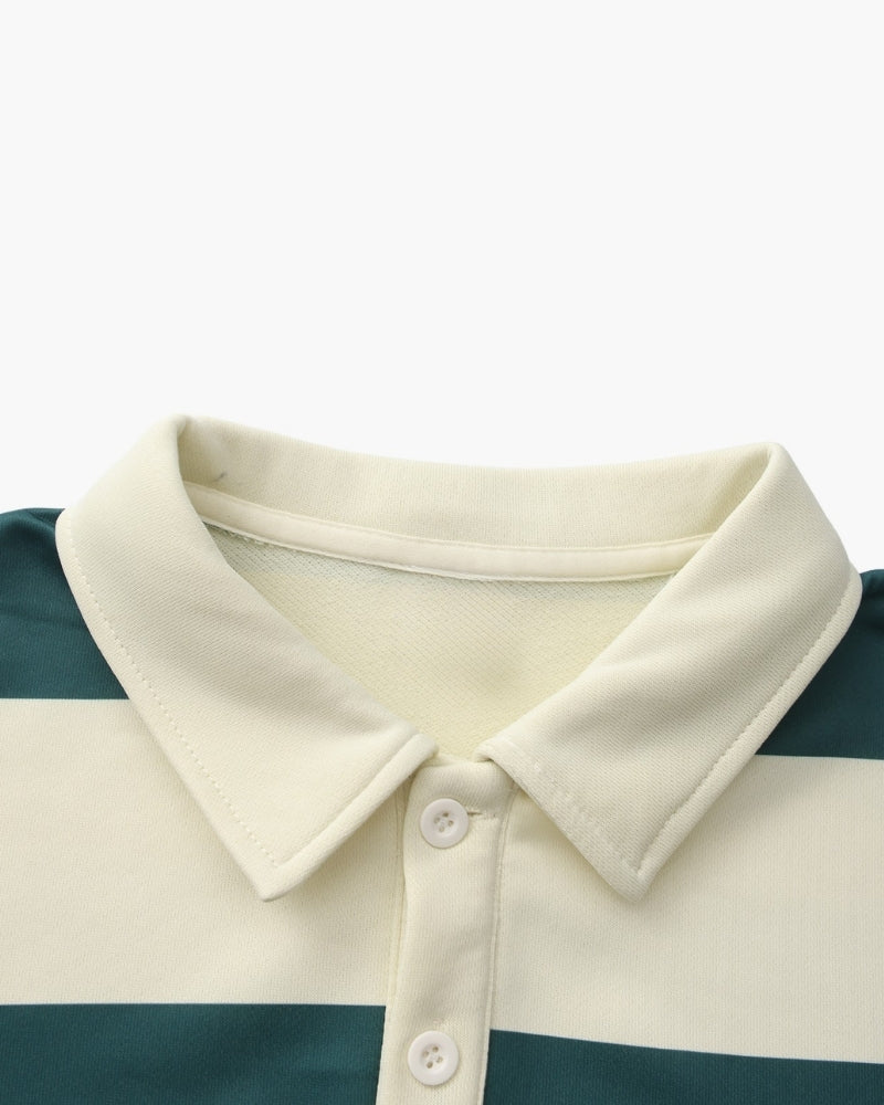 Men's Striped Rugby Polo Shirt with Long Sleeves