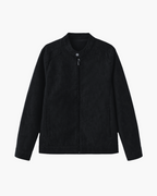 Men's Suede-Look Zip Jacket with Stand Collar - Black