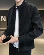 Men's Suede-Look Zip Jacket with Stand Collar