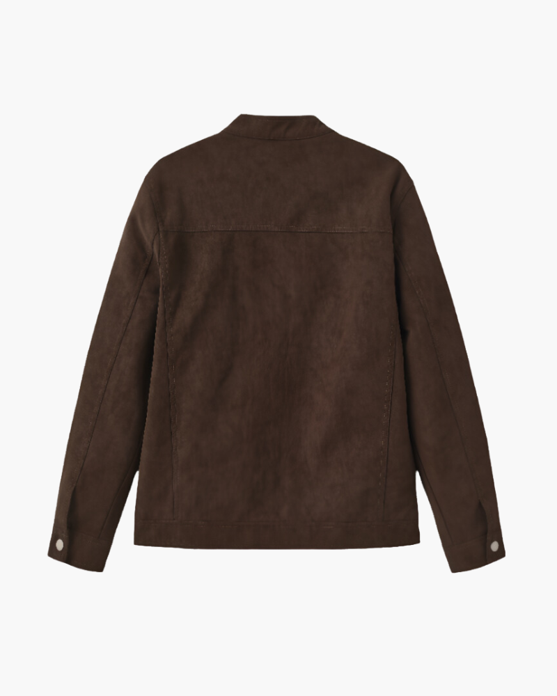Men's Suede-Look Zip Jacket with Stand Collar