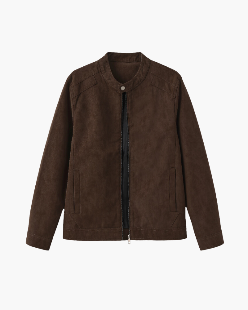 Men's Suede-Look Zip Jacket with Stand Collar