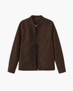 Men's Suede-Look Zip Jacket with Stand Collar