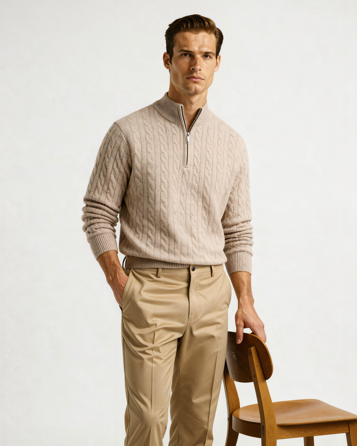 Men's Textured Knit Half-Zip Sweater with Mock Neck