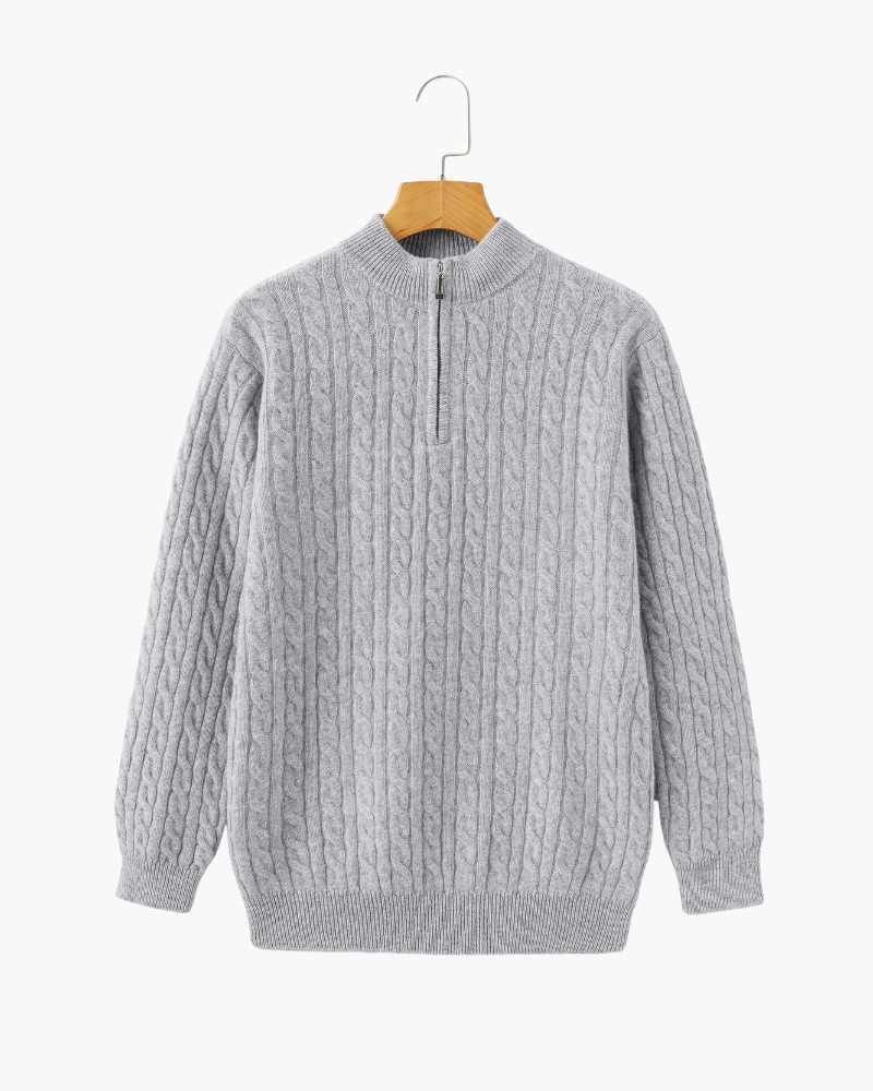 Men's Textured Knit Half-Zip Sweater with Mock Neck - Gray
