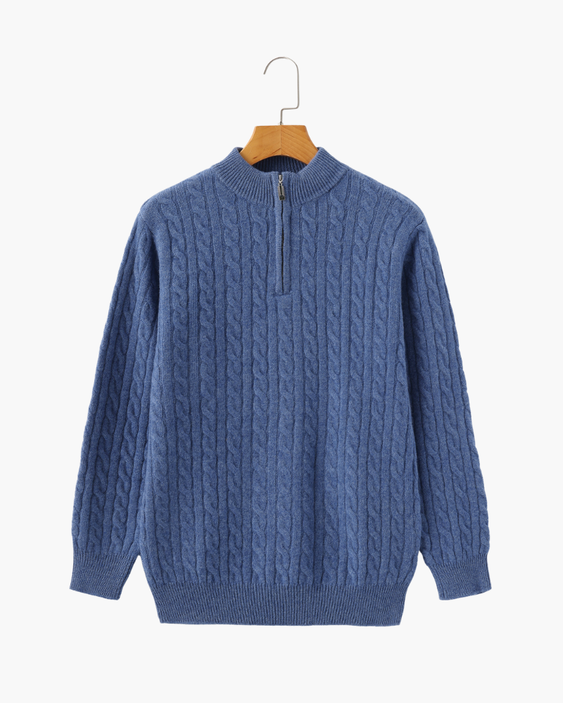Men's Textured Knit Half-Zip Sweater with Mock Neck - Blue
