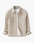 Men's Textured Overshirt with Two Chest Pockets and Button Front - Beige