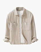 Men's Textured Overshirt with Two Chest Pockets and Button Front - Beige